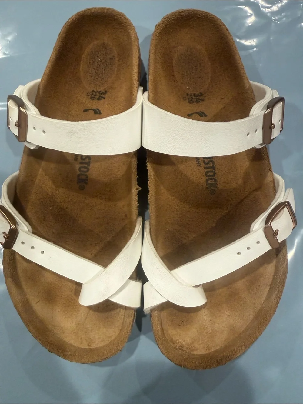 Birkenstock Mayari White Two-Strap Cork Footbed Kids Sandals with Buckles